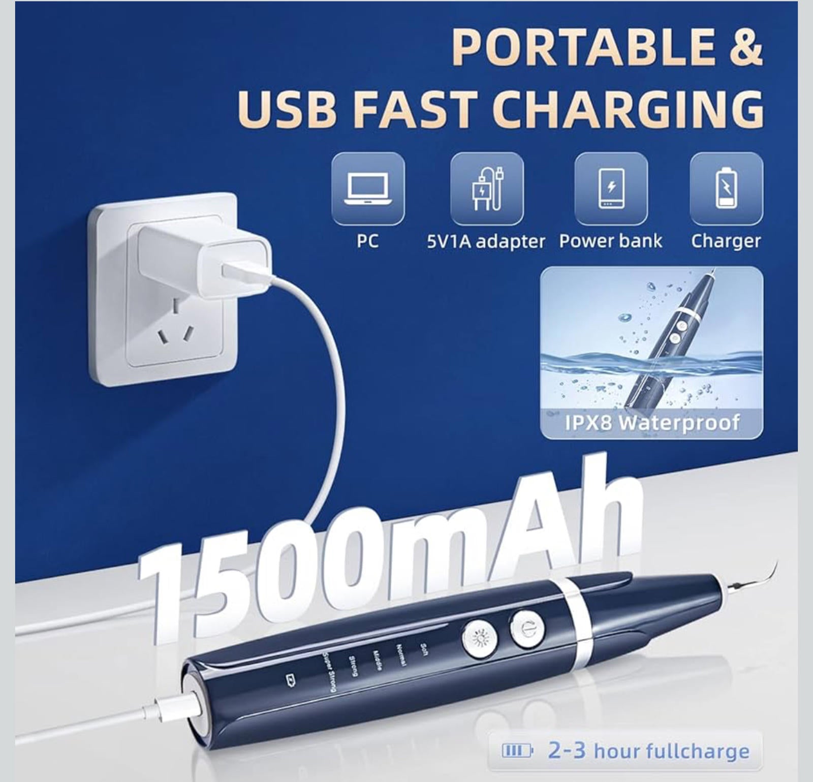 (NEW MSRP $45.99) Electric Teeth Plaque Cleaner Kit – Ultrasonic & USB‑C