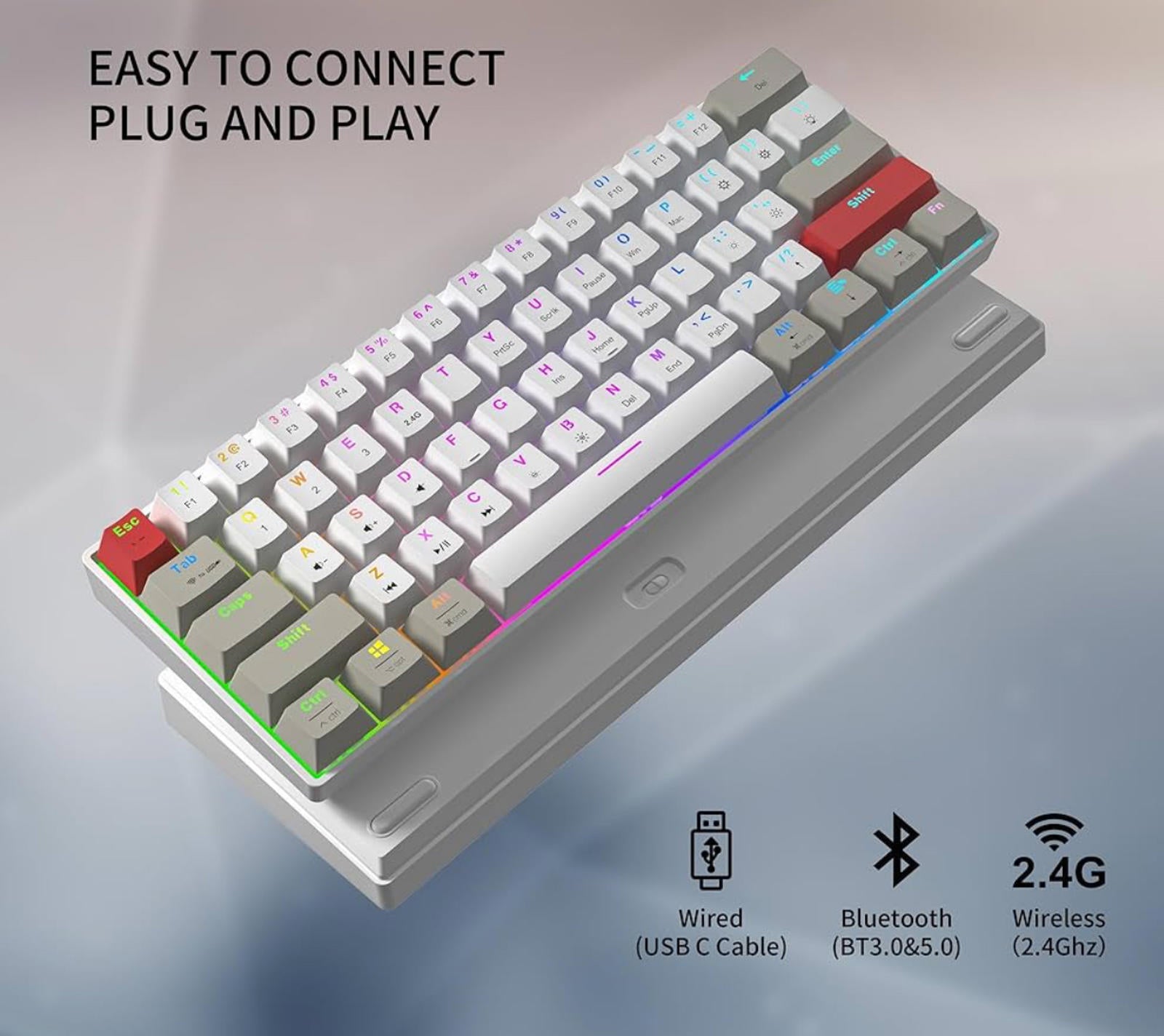 (MSRP $49.99) Newmen GM610 60% Wireless Mechanical Keyboard – RGB, Hot-Swappable