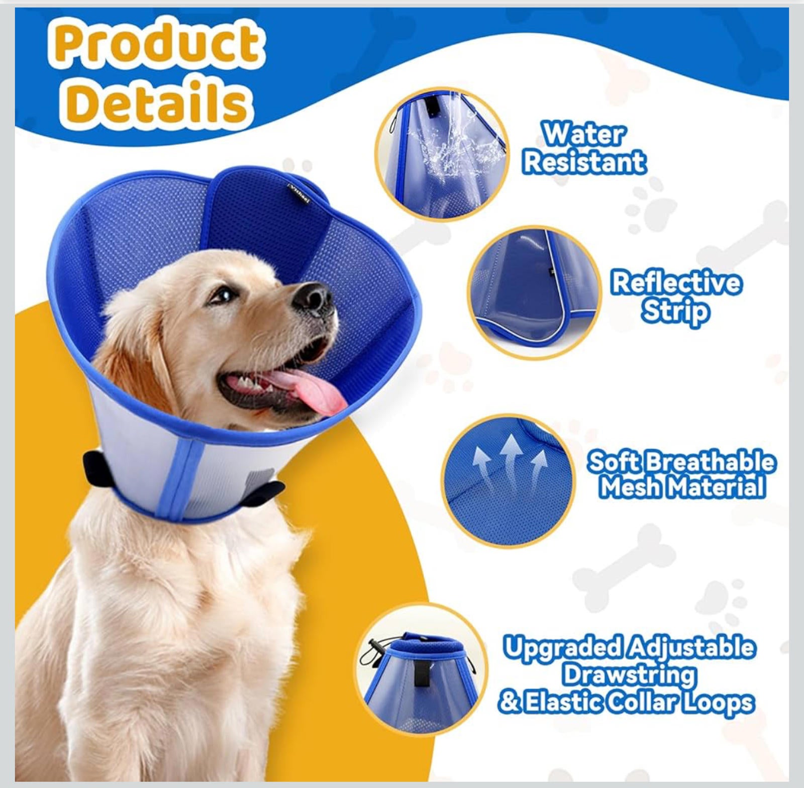 (MSRP $30.99)  Blue (Medium) Soft Dog Cone Collar – Breathable Recovery Cone