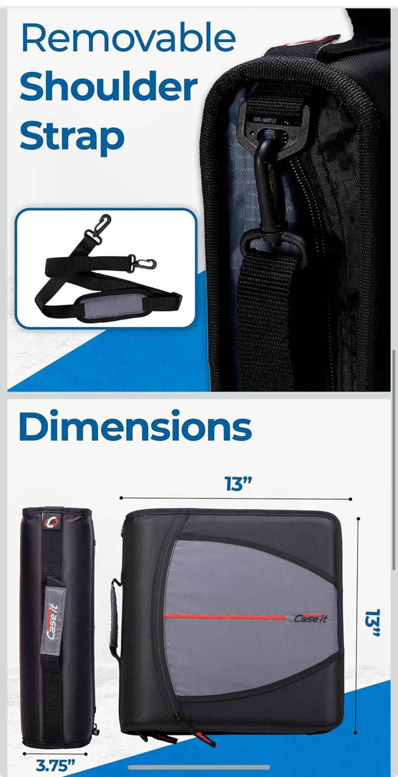 (NEW MSRP $24) Case-it Mighty Zip Tab Zipper Binder, 3" O-Ring with 5-Color tabs