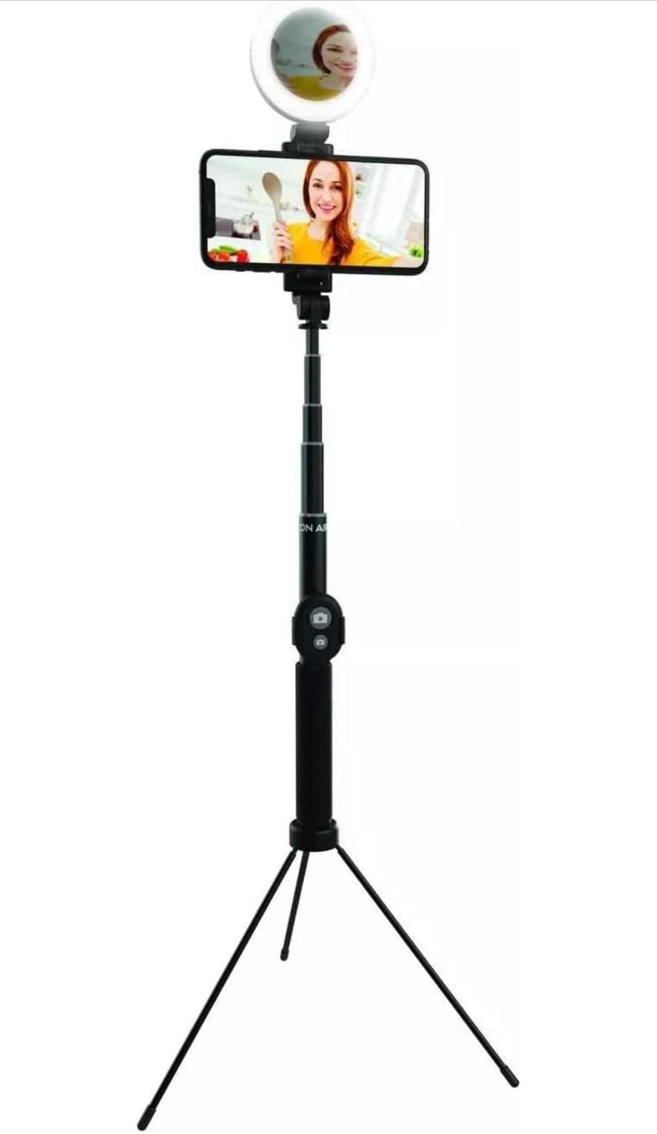 (NEW MSRP $35) Halo Selfie Stick extendable to 4' with ring light and BT shutter