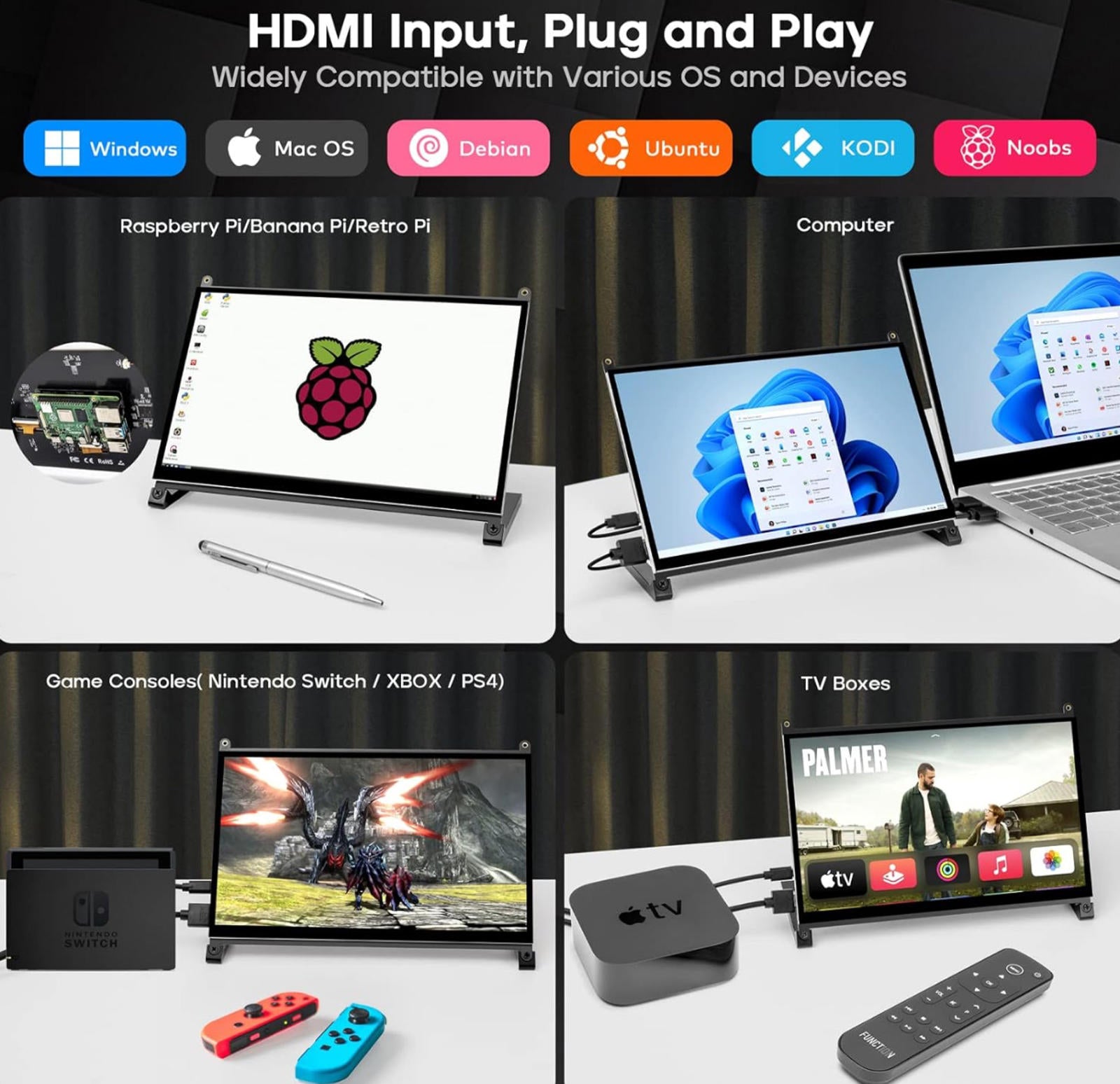 (NEW, MSRP $89.95) 10.1″ Raspberry Pi Touchscreen Monitor, 1024×600, HDMI