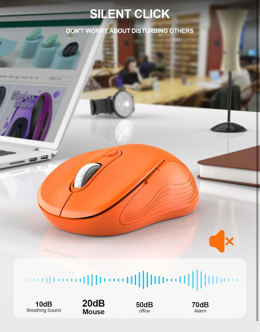 (MSRP $13.99) Ergonomic Wireless Mouse – 2.4 GHz, 6-Button Optical (Orange)