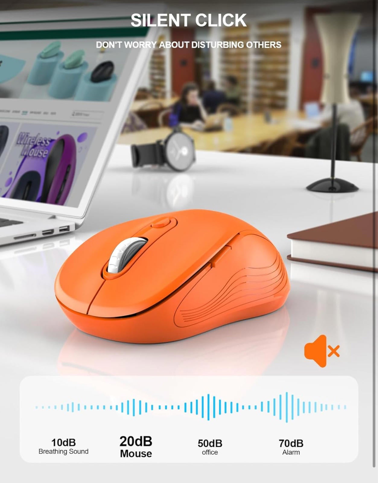 (MSRP $13.99) Ergonomic Wireless Mouse – 2.4 GHz, 6-Button Optical (Orange)