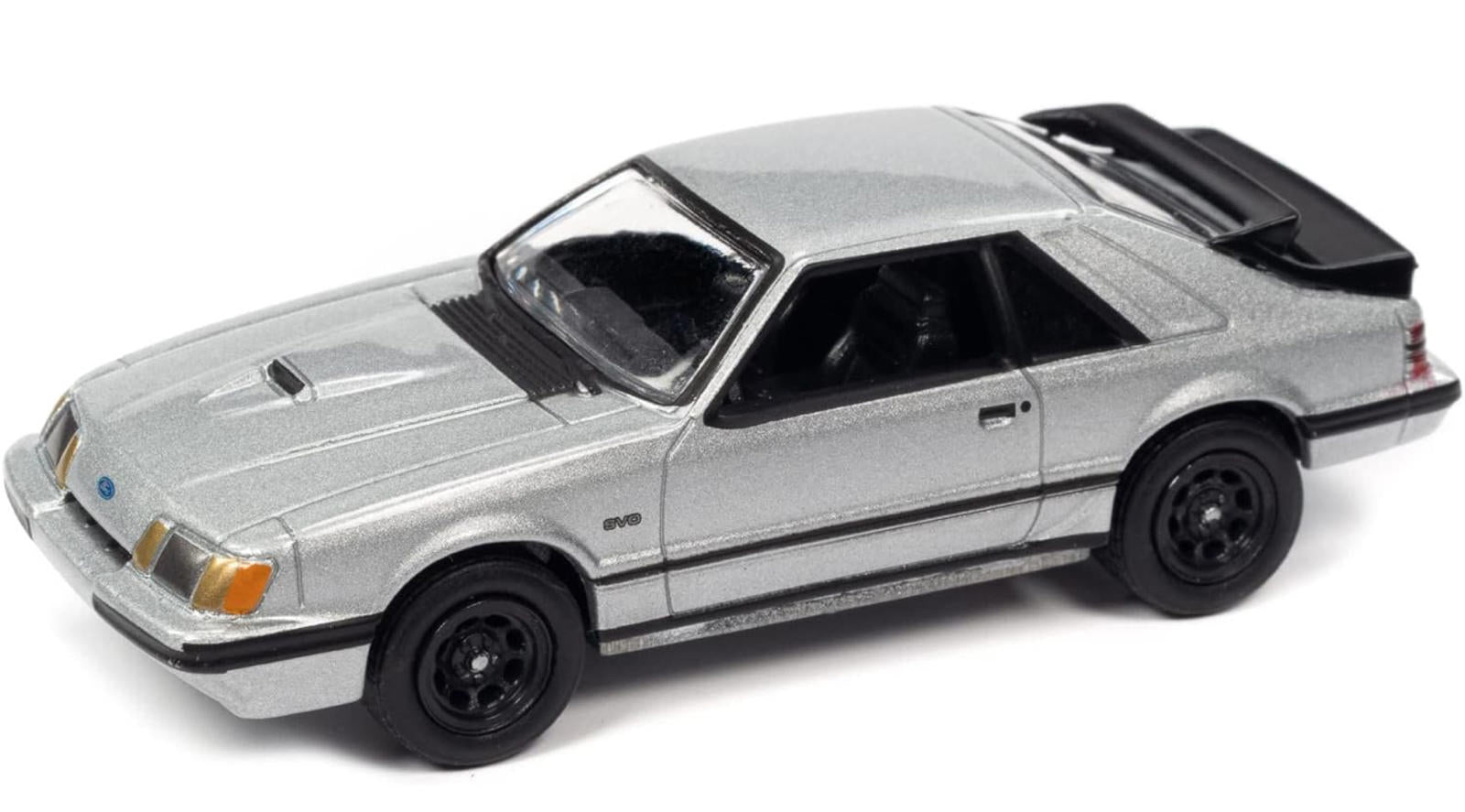 (MSRP $24.99) Johnny Lightning ’86 Mustang SVO – Silver/Black 1/64 Diecast