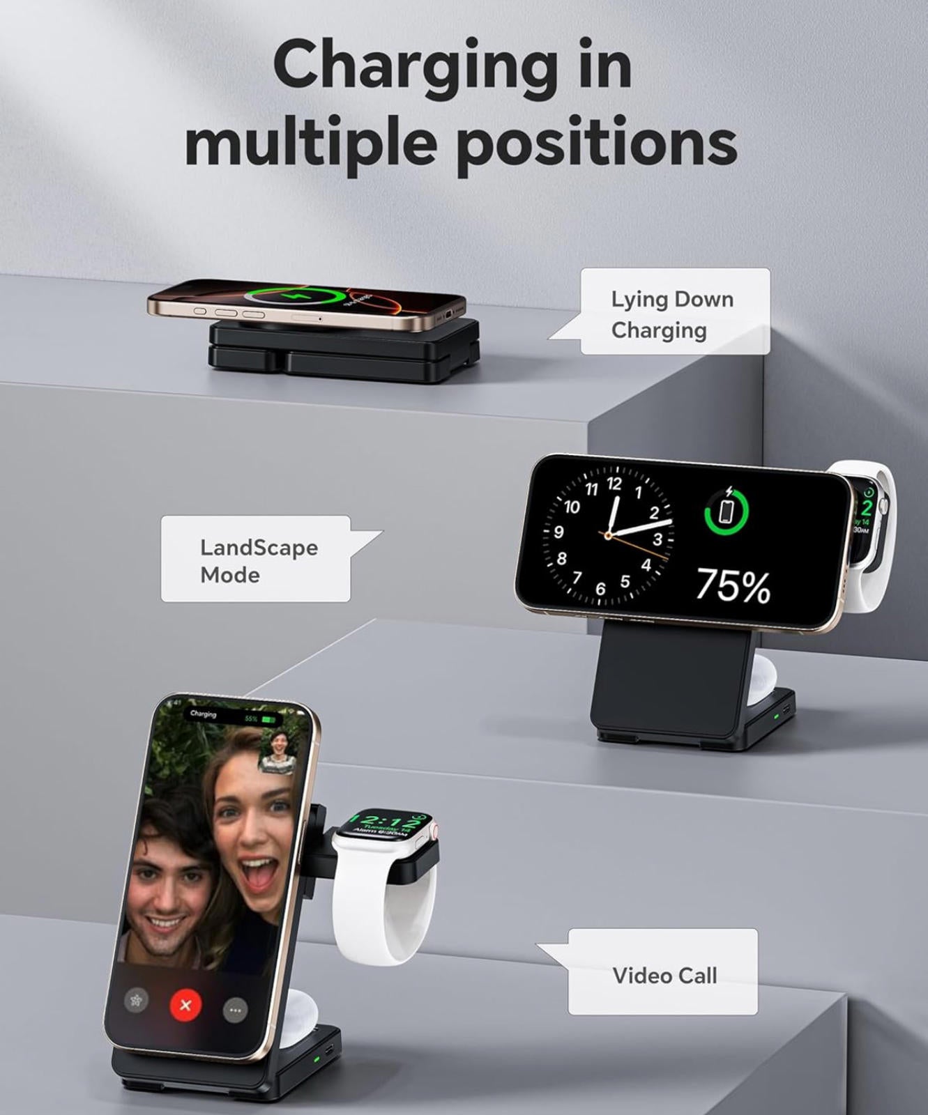 (MSRP $29.99) 3‑in‑1 Magnetic Wireless Charging Stand