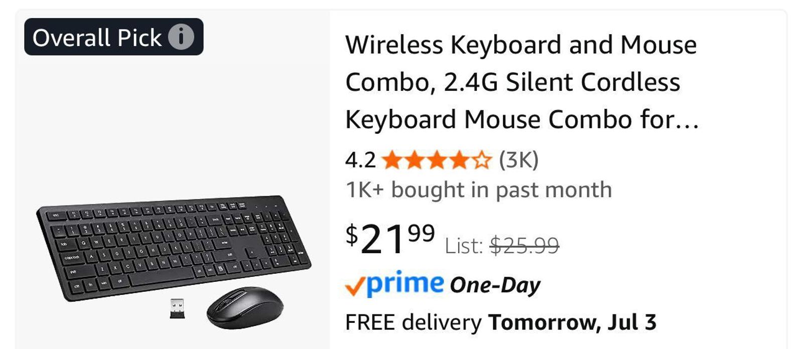 (NEW MSRP $21.99) Wireless Silent Cordless Keyboard Mouse Combo