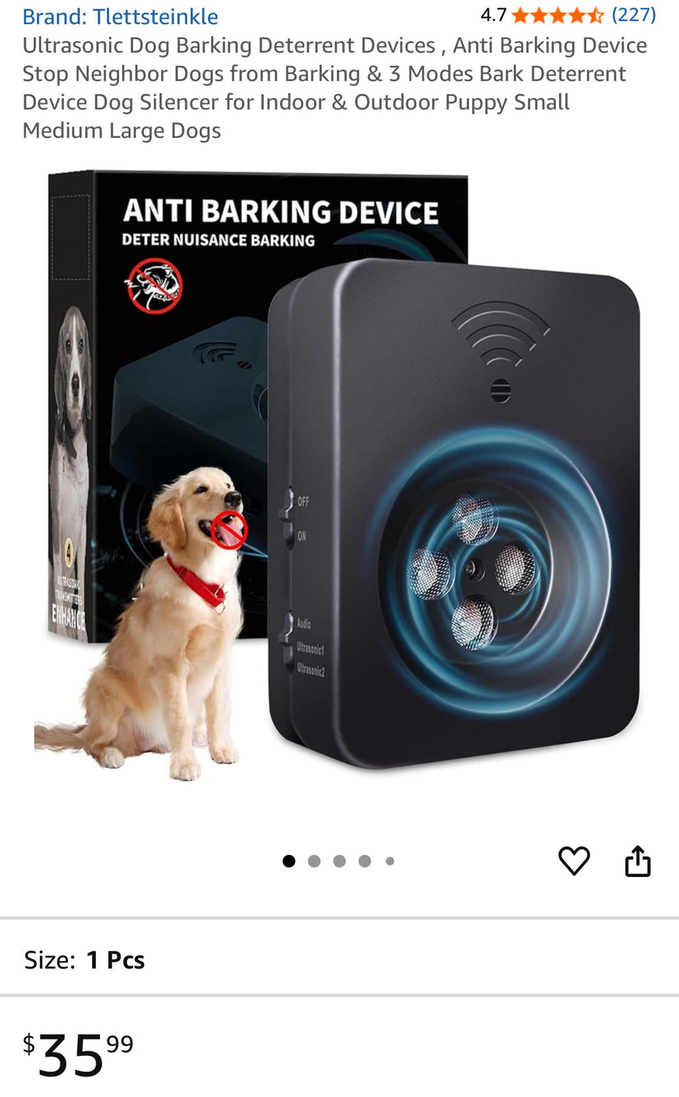 (NEW MSRP $35.99) Ultrasonic Dog Bark Deterrent Device–2 Modes, IPX4 Splashproof