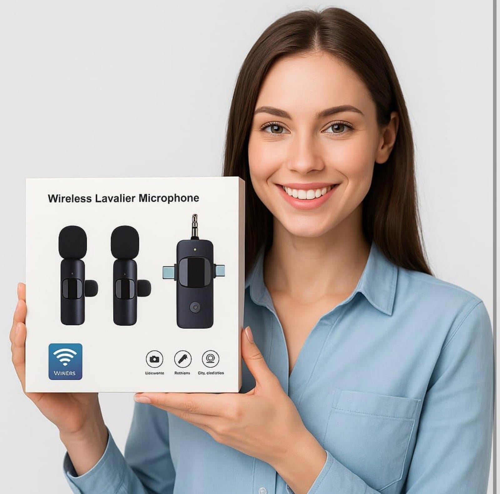 (MSRP $34.99) Dual Wireless Lavalier Mic Set w/ 3-in-1 Receiver. iPhone, Android