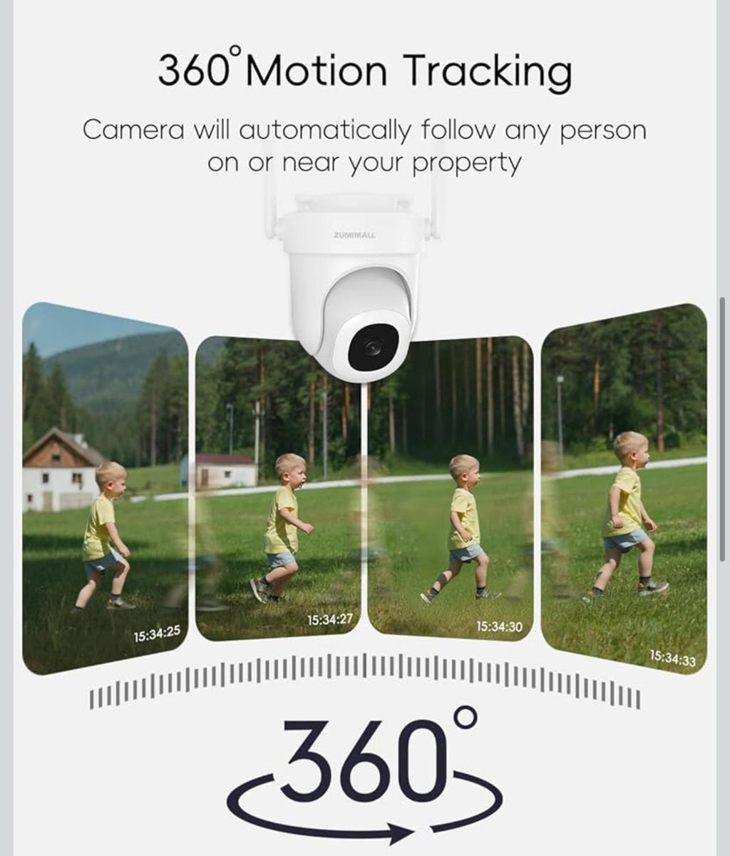 (MSRP $49.99) ZUMIMALL 5MP 5G Wired Security Camera – 360° PTZ, 24/7 Recording
