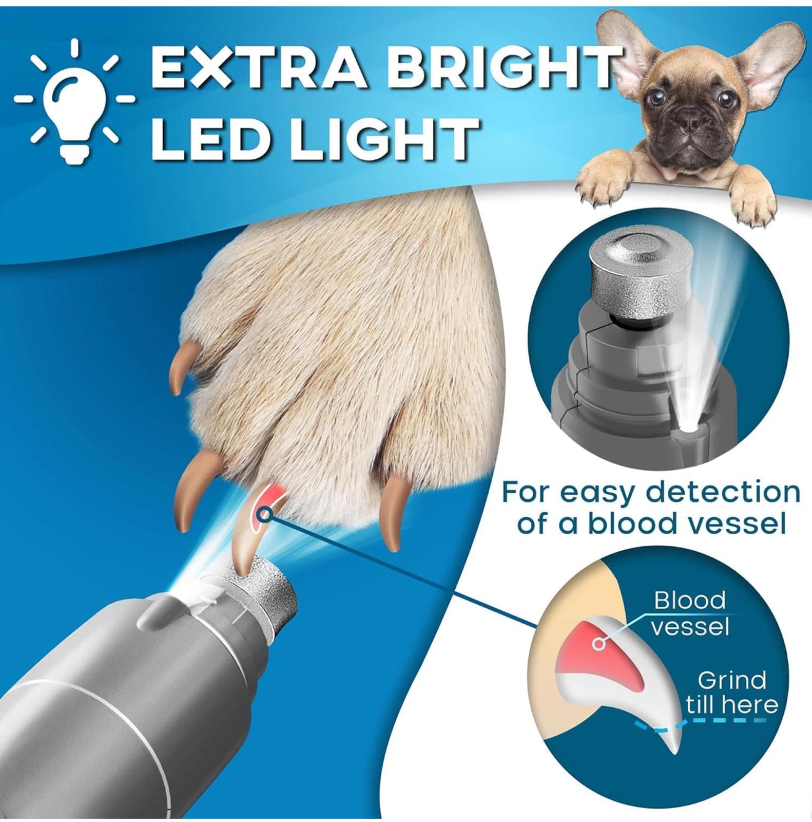 (NEW MSRP $24.99) LED Dog Nail Grinder – 2-Speed Quiet Trimmer, Rechargeable