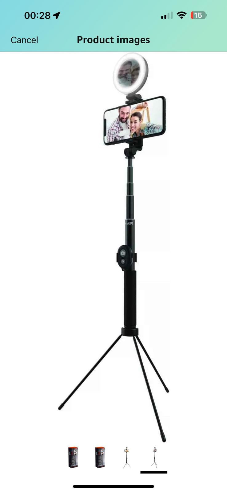 (NEW MSRP $35) Halo Selfie Stick extendable to 4' with ring light and BT shutter