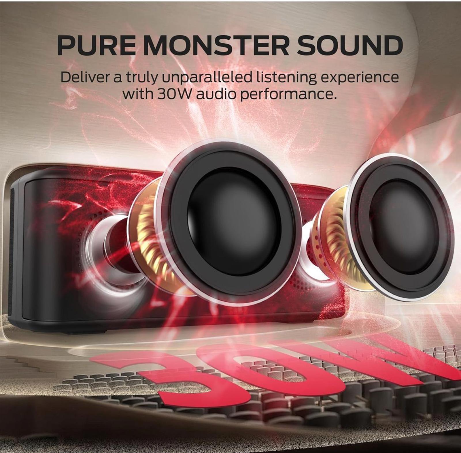 (NEW, MSRP $69.99) Monster Shock Plus BT Speaker– 30W Stereo, 15H Playtime, IPX6