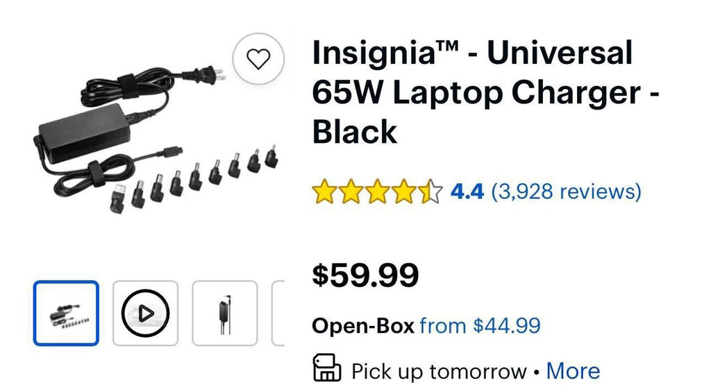 (NEW MSRP $59.99) Insignia universal 65W laptop charger, black - brand-new