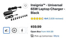 (NEW MSRP $59.99) Insignia universal 65W laptop charger, black - brand-new