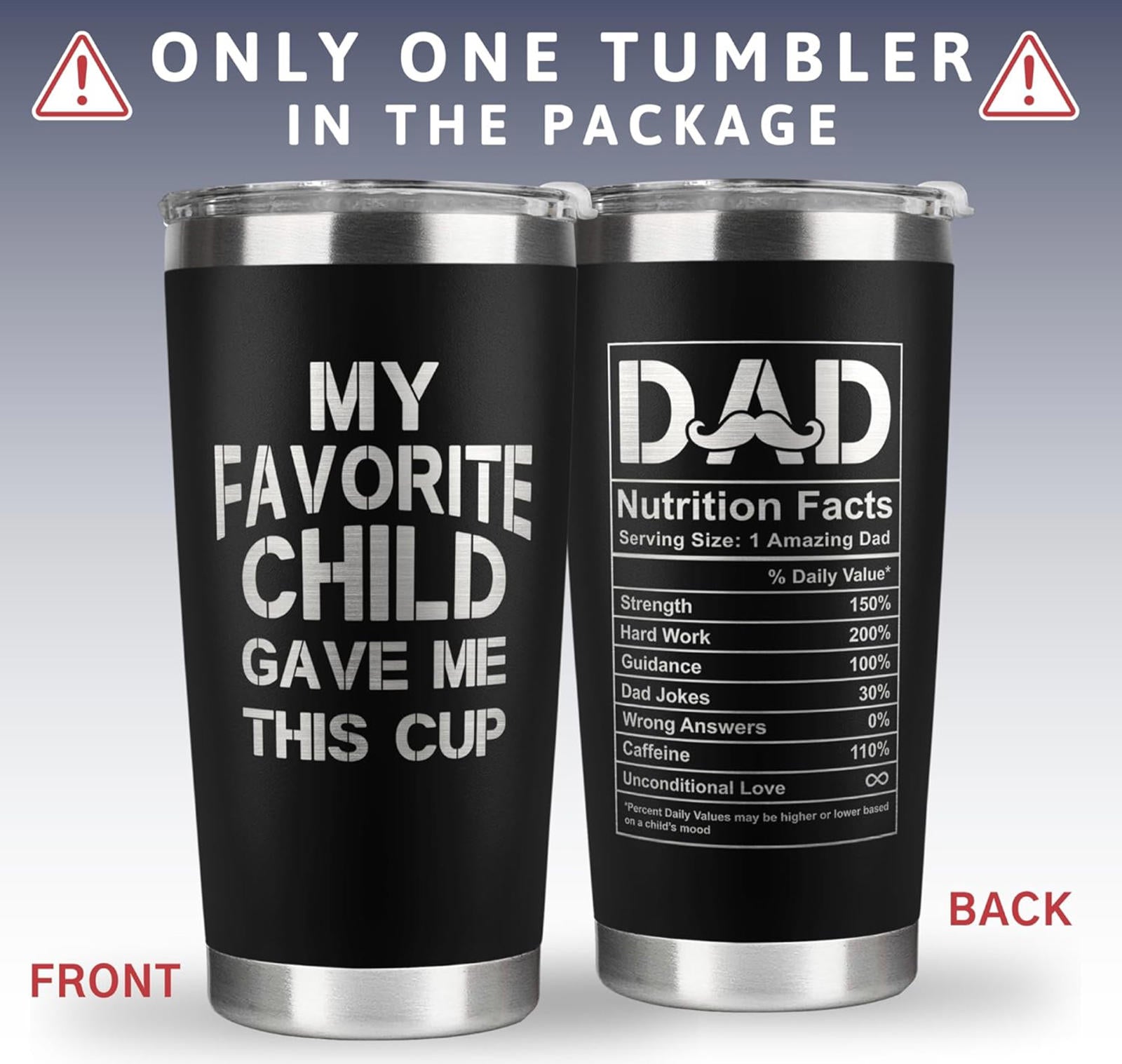 (MSRP $23.99) 20 oz Vacuum Tumbler – Insulated, Leak‑Proof, Dad Gift-Ready