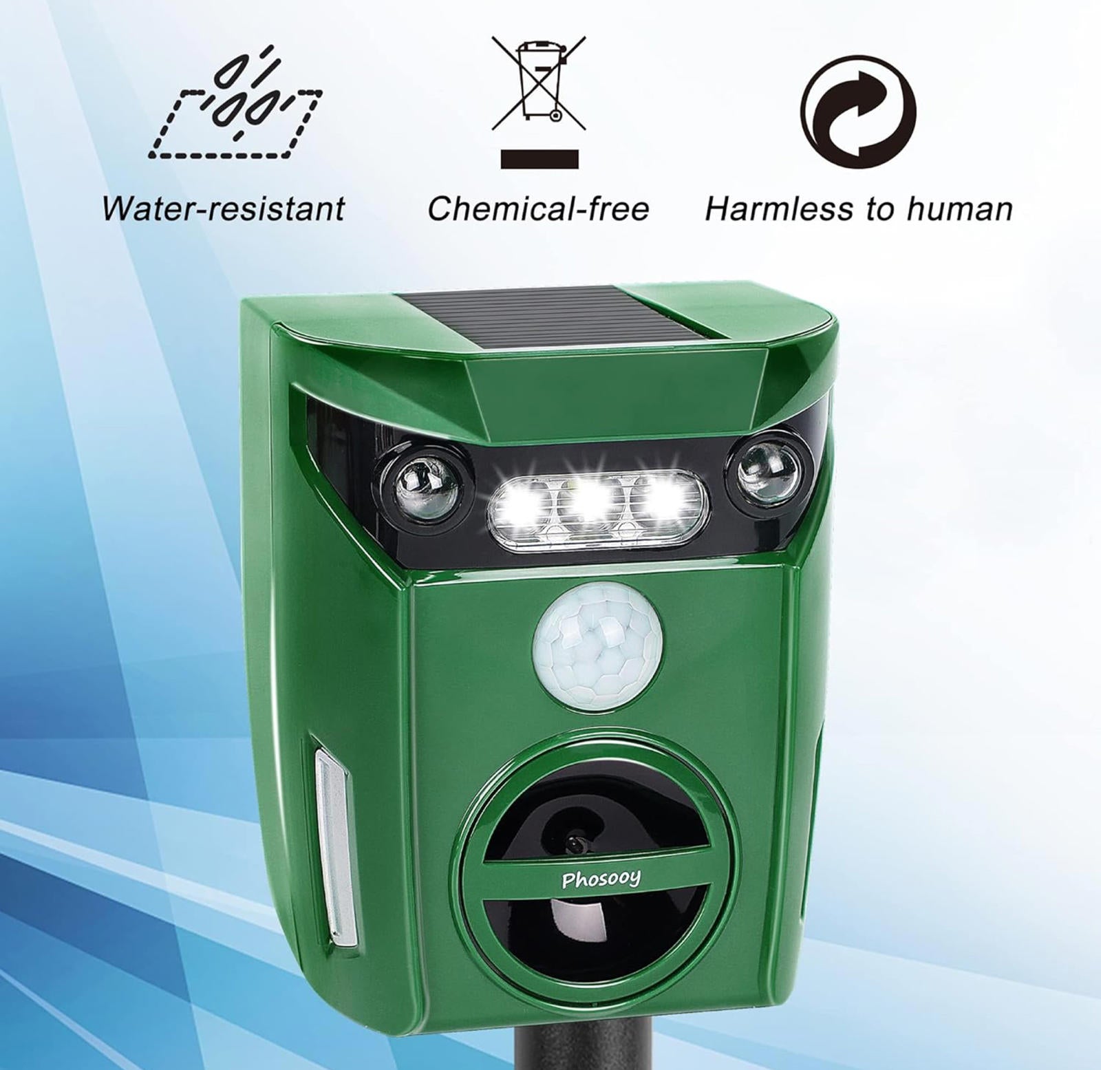 (MSRP $39.99) Solar Ultrasonic Animal Repeller – Waterproof with Motion Sensor