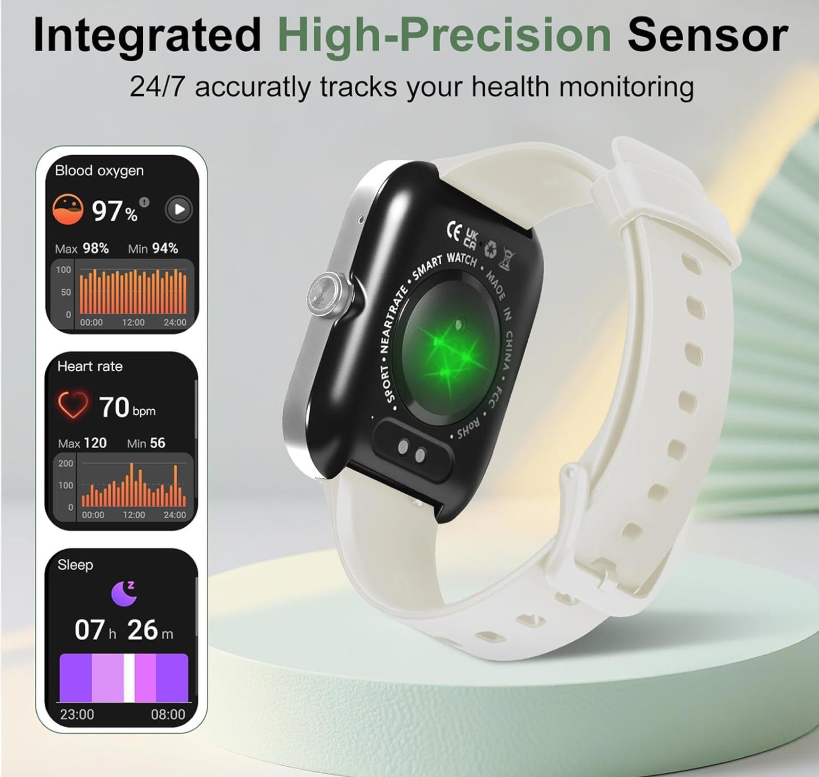 (NEW MSRP $39.99) Smartwatch – Bluetooth, Health Tracking & Custom Faces (WHITE)