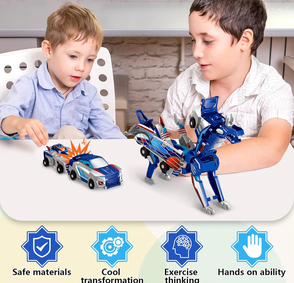 (MSRP $29.99) Intoypad Collision Transforming Dinosaur Car – 2-in-1 Toy (BLUE)