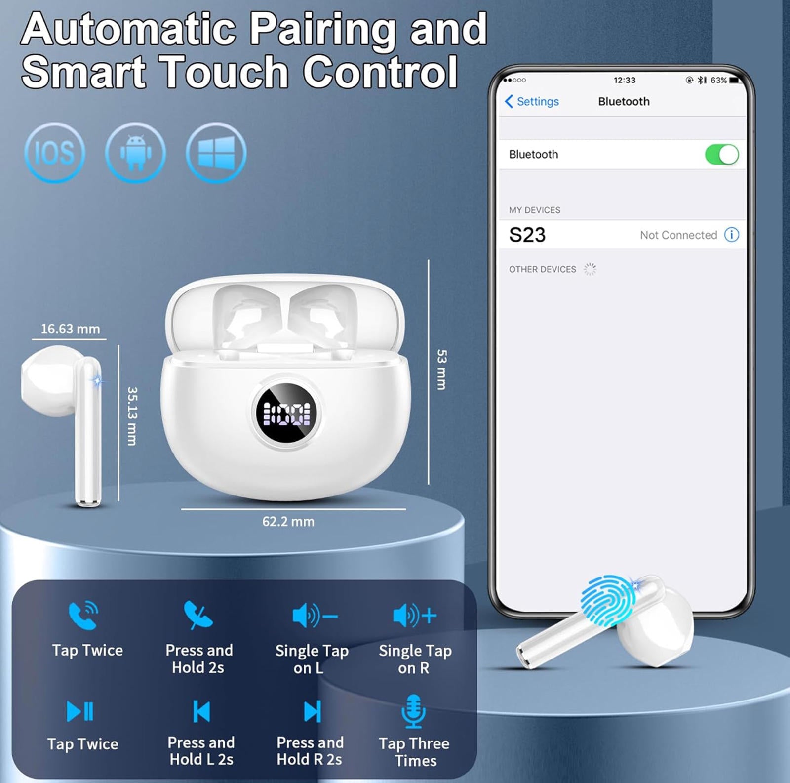(MSRP $29.99) BT5.3 Earbuds – 40 Hrs Playtime, ENC Mic, LED Case, IP7 Waterproof