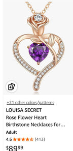 (NEW $89.99) LOUISA SECRET Rose Heart Feb Birthstone Necklace, 925 Silver
