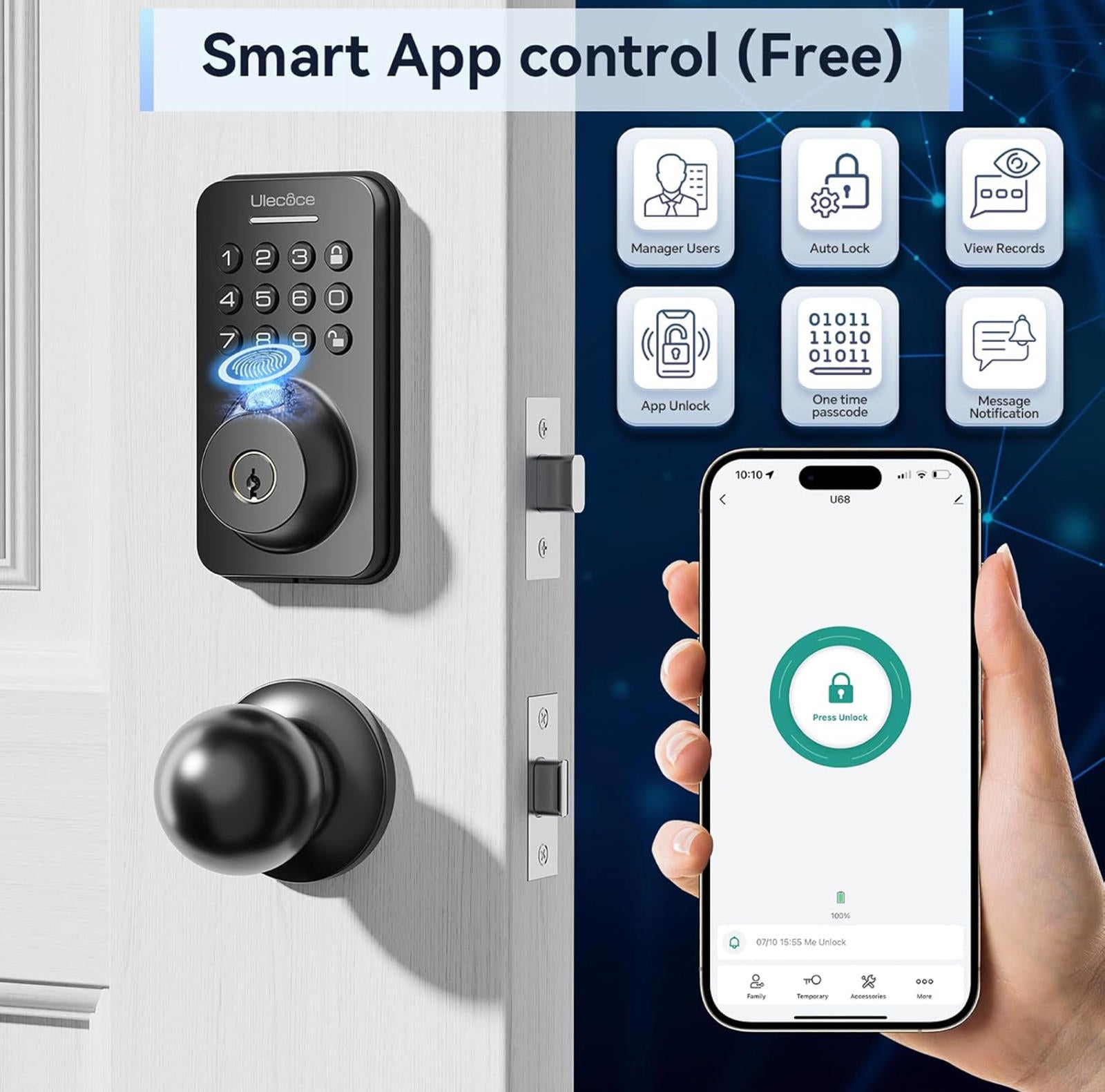 (NEW MSRP $69.99) Fingerprint Keypad Deadbolt with Handle Set, Keyless Door Lock