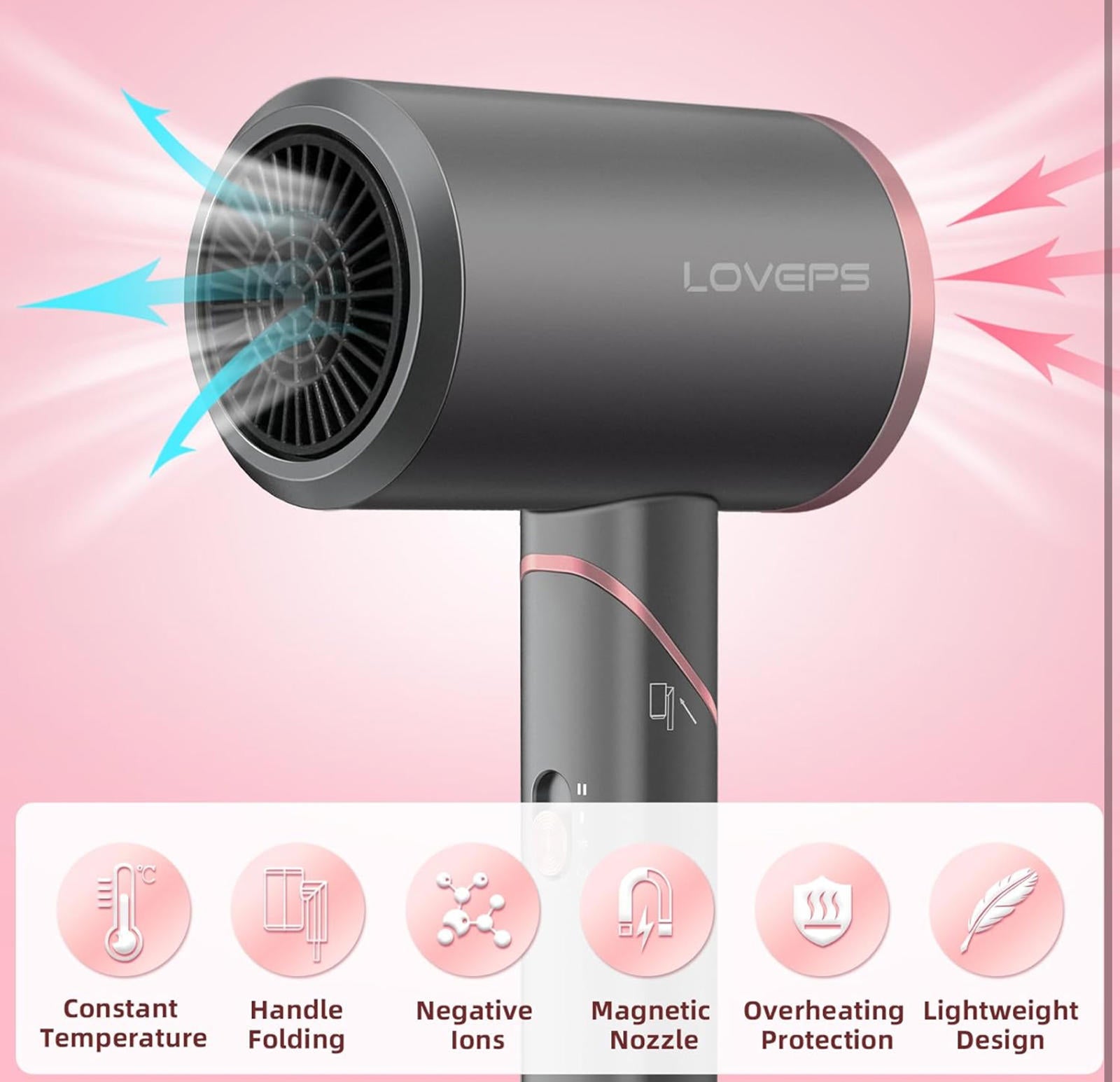 (MSRP $59.99) 1800W Ionic Hair Dryer with Diffuser & Foldable Handle