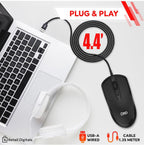(NEW MSRP 14.99)Wired USB 3‑Button Mouse – 1600 DPI Optical, 2M‑Click Longevity