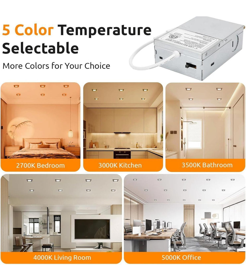 (NEW $149.99) 12-Pack 6″ Square 5CCT Ultra-Thin Dimmable LED Recessed Lights