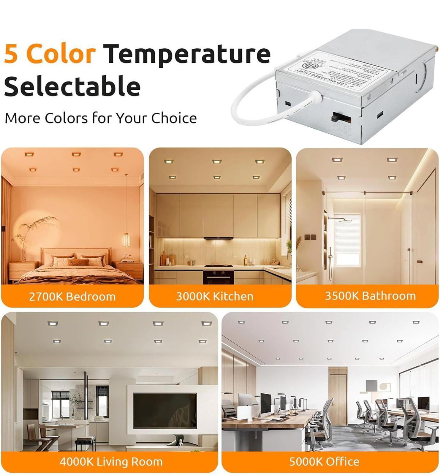 (NEW $149.99) 12-Pack 6″ Square 5CCT Ultra-Thin Dimmable LED Recessed Lights