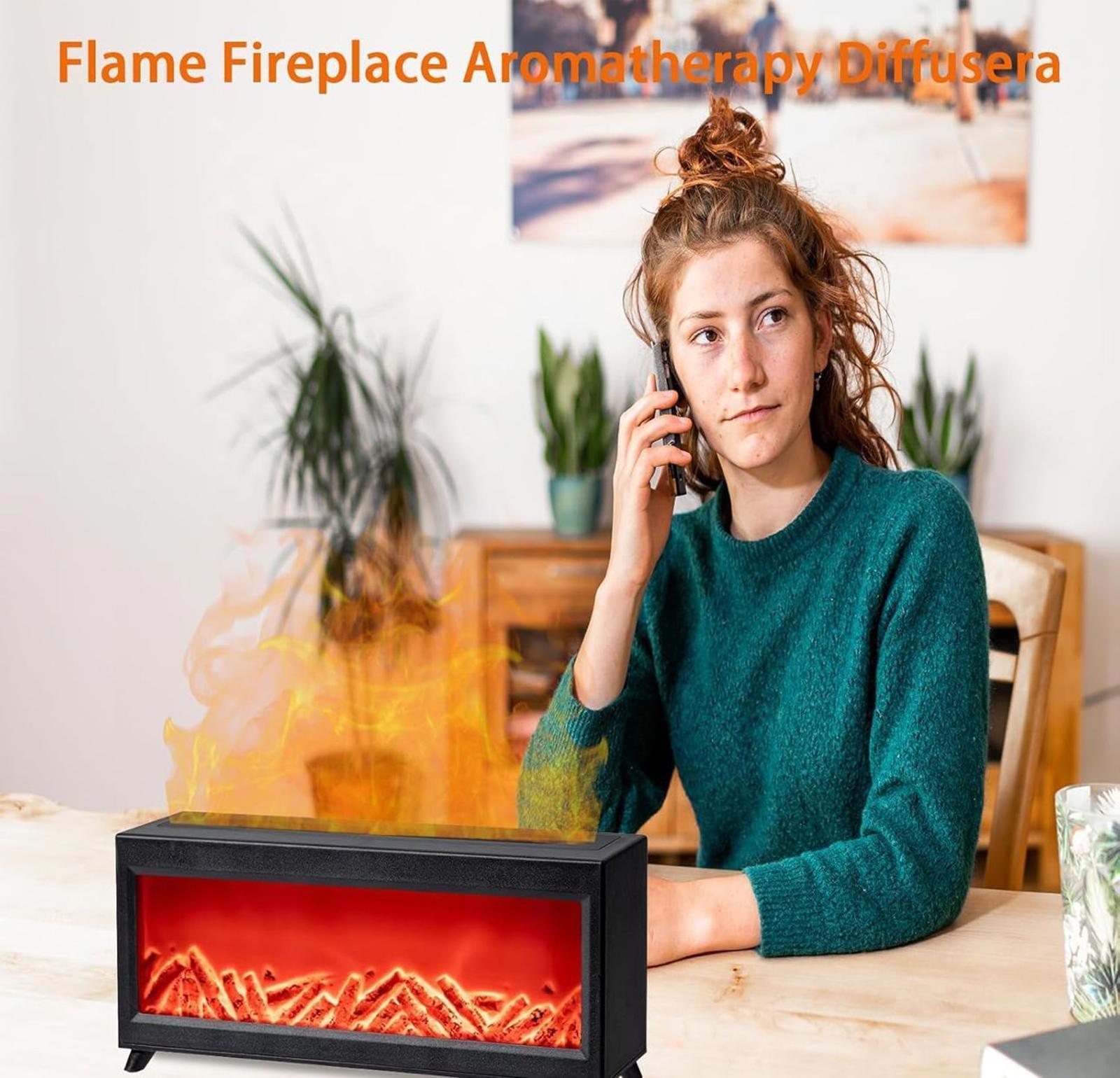 (NEW MSRP $29.99) Flame Fireplace Diffuser 2‑Color LED,Humidifier & Aromatherapy
