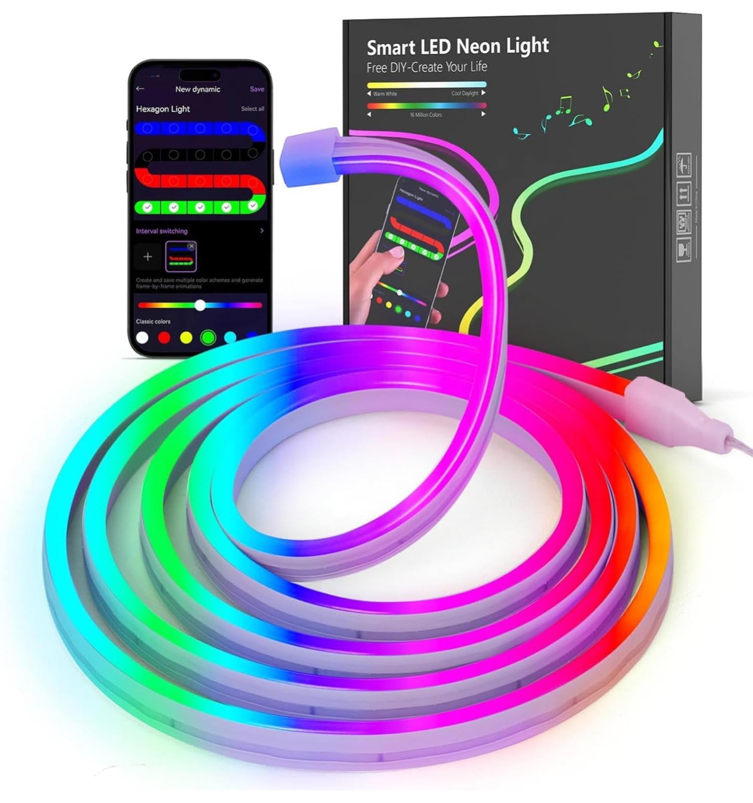 (NEW MSRP $19.99) 6.4ft LED Neon Rope Light Strip– App & Remote, Flexible Design