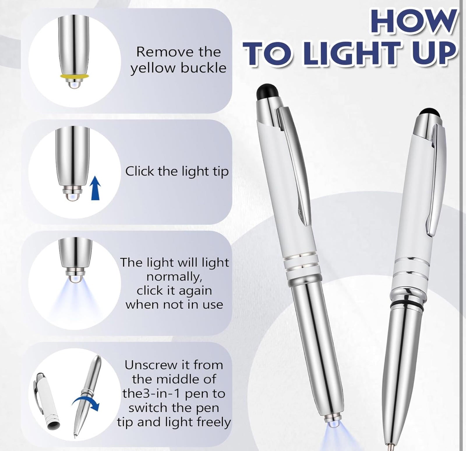 (MSRP $21.99) Zonon 15-Pack LED Ballpoint Pens with Stylus Tip & Flashlight