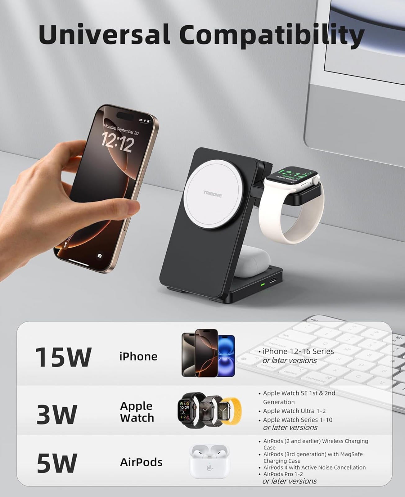 (MSRP $29.99) 3‑in‑1 Magnetic Wireless Charging Stand