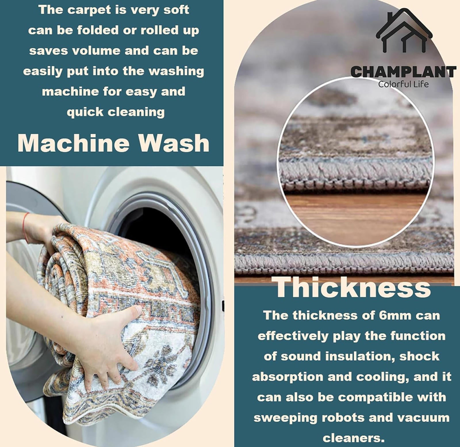 (MSRP $99.99) Kokia Machine Washable Area Rug 6′×9′ – Low Pile, Anti‑Stain