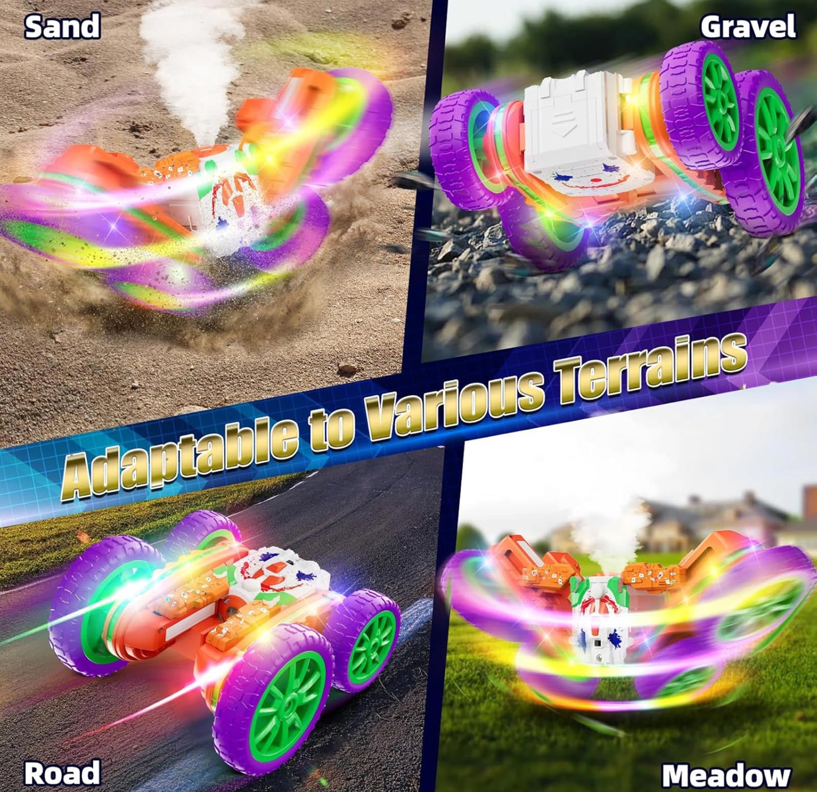 (MSRP $29.99)  4WD RC Stunt Car – 360° Rotating, Dual-Motor,Spray & LED Lights
