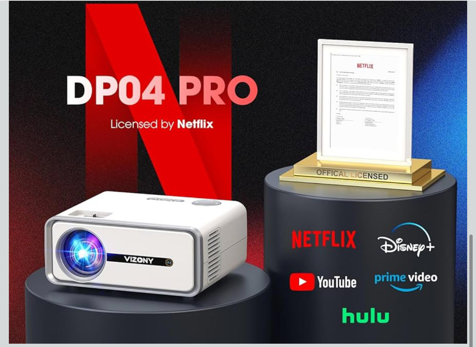 (NEW MSRP $149.99) VIZONY DP04 Pro 1080p Smart Projector w/ WiFi, Netflix & BT