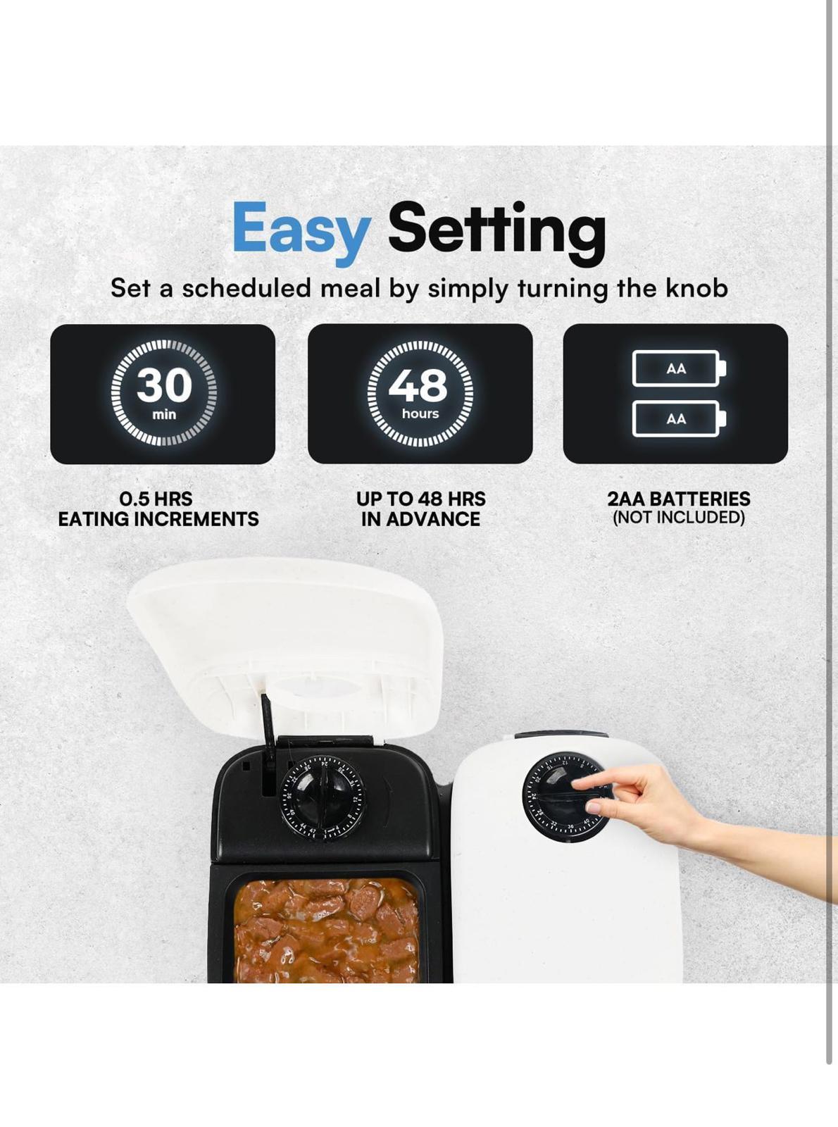 (NEW MSRP $24.99) Pawise 2 meal, 48 hour, automatic pet feeder with chiller mats