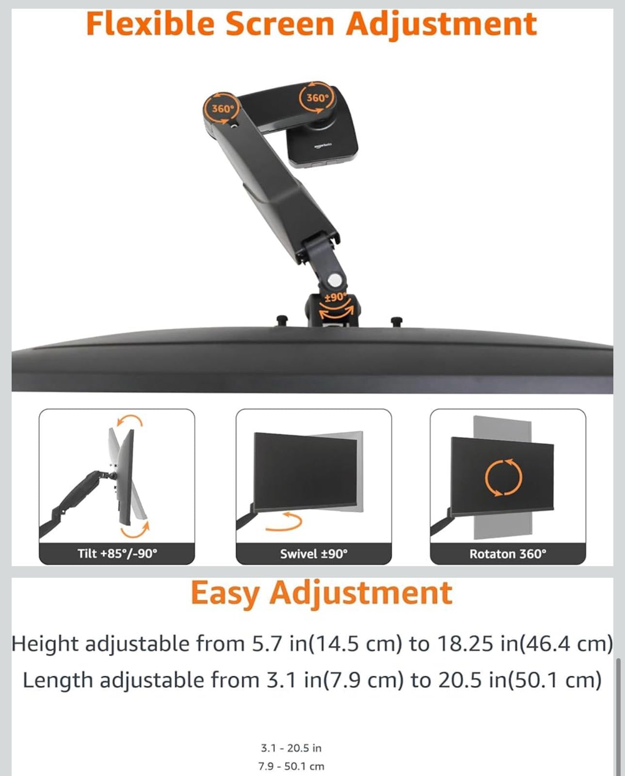 (MSRP $39.99) Amazon Basics Gas Spring Single Monitor Arm Fits up to 27” Screens