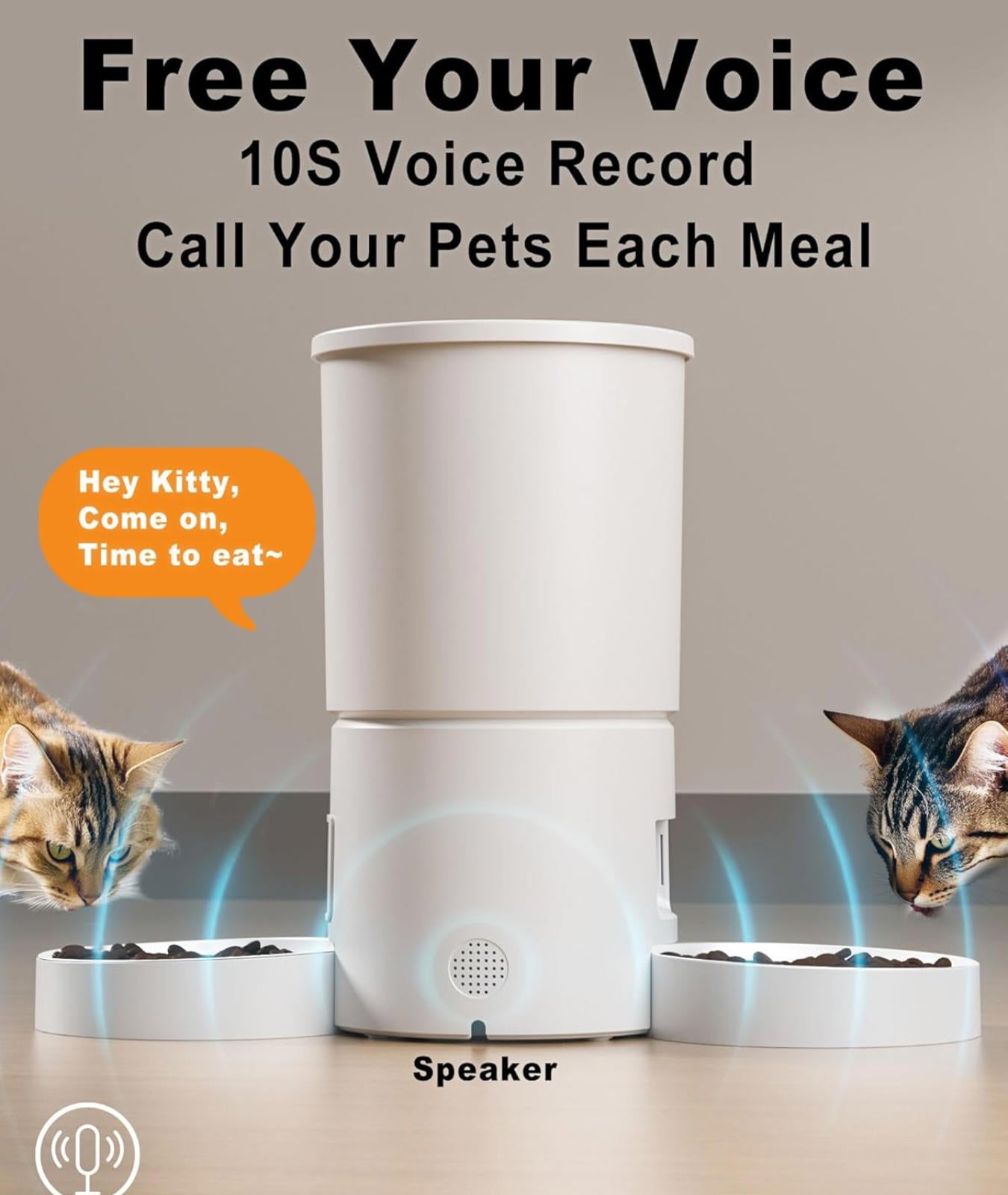 (MSRP $49.99) Dual Pet Feeder–4.2L, 6 Meals/Day,Voice Record,USB & Battery Power