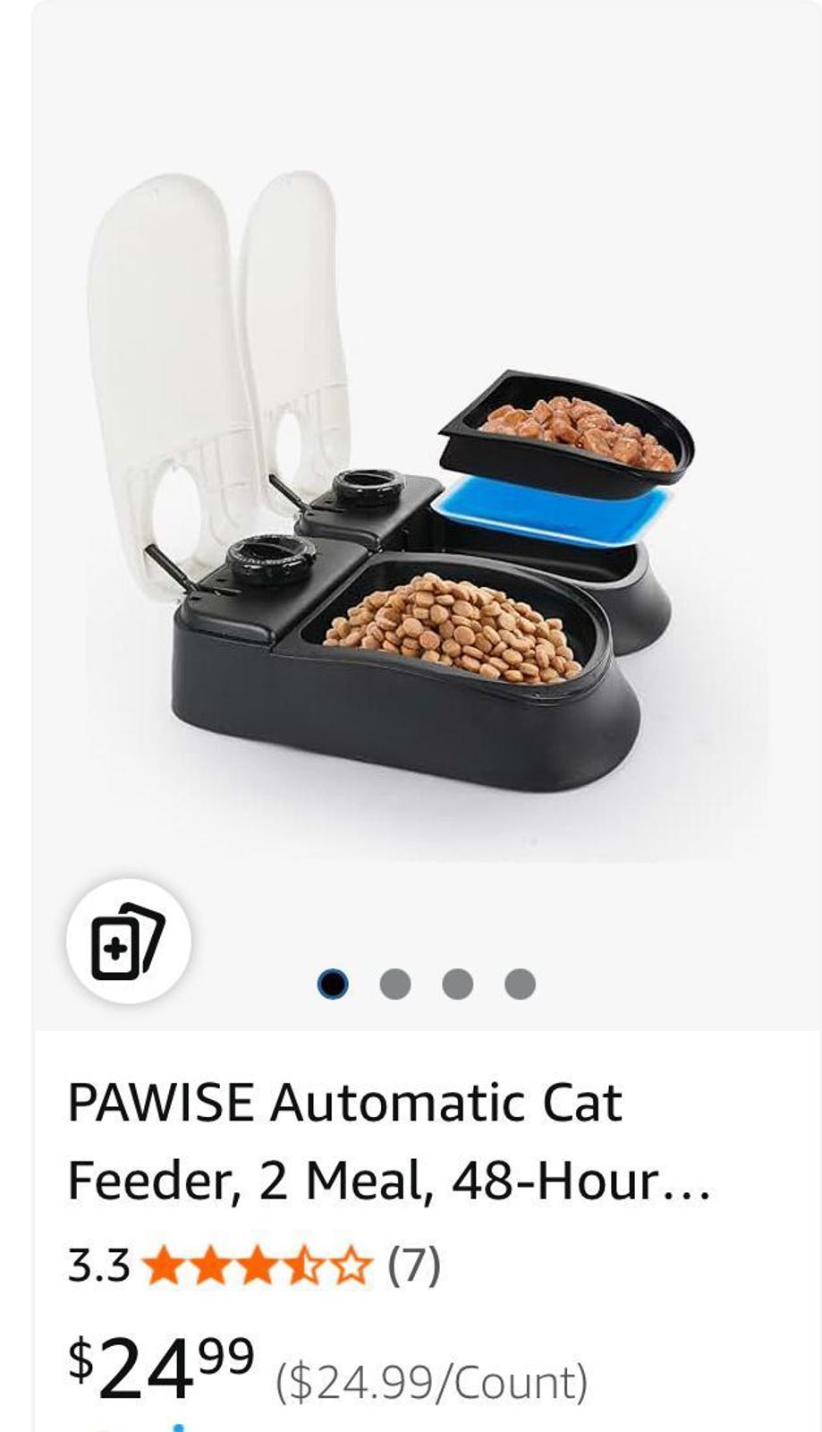 (NEW MSRP $24.99) Pawise 2 meal, 48 hour, automatic pet feeder with chiller mats