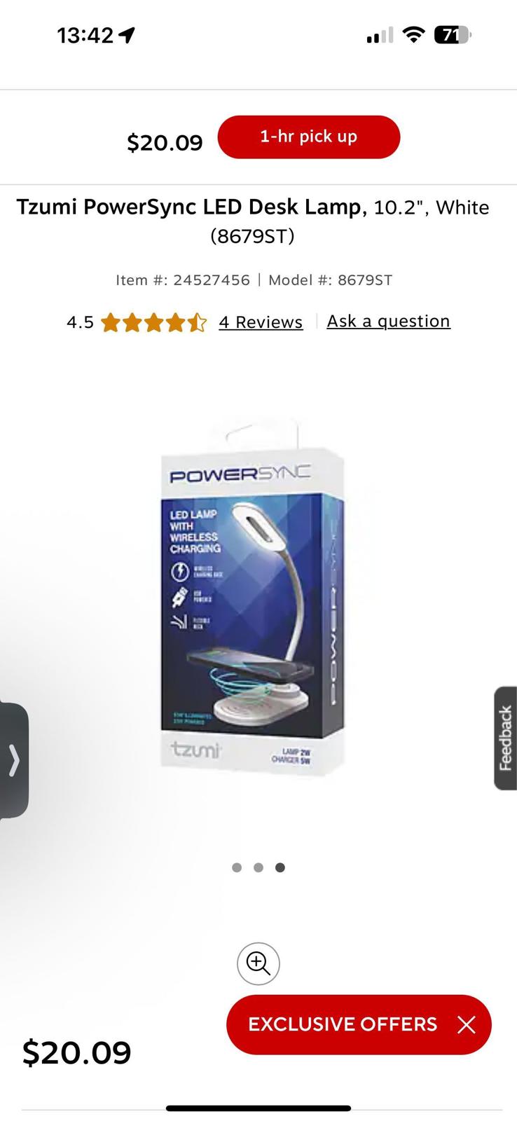 (NEW, MSRP $20) Tzumi LED Lamp with wireless phone charging