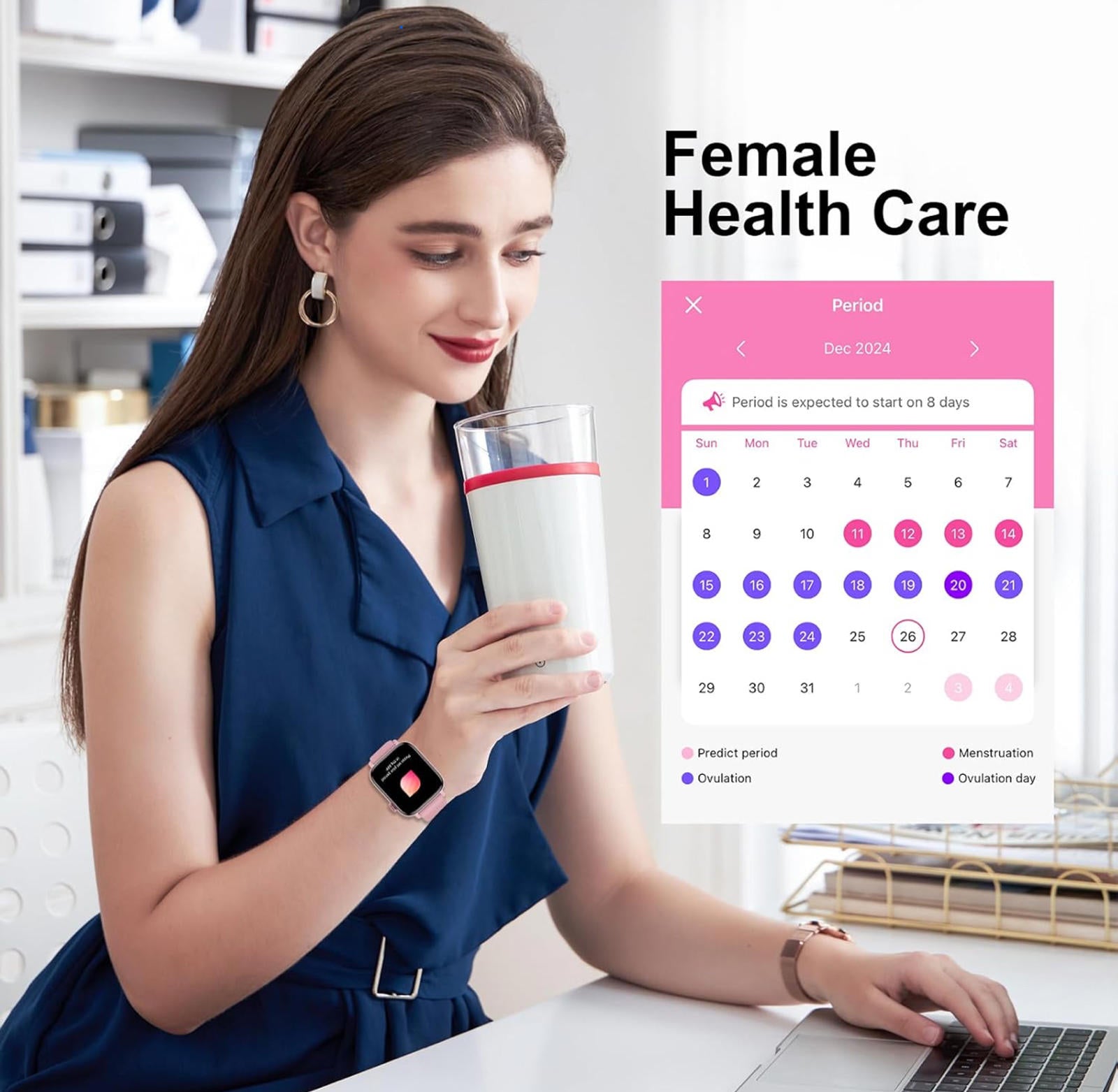 (MSRP $49.99) Smart Watch – 1.9” HD Screen, Calls, Fitness Tracking, Pink