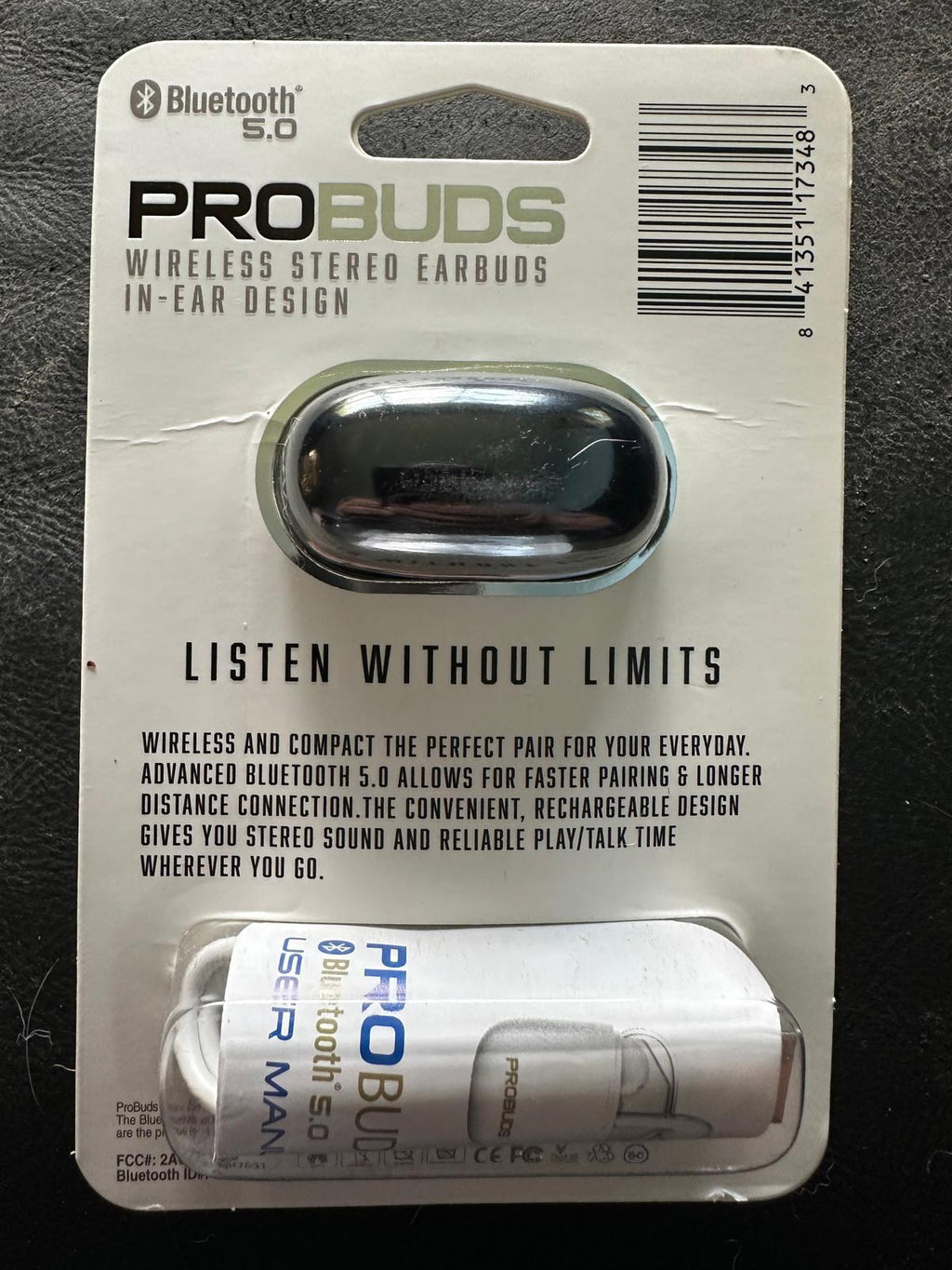 (NEW $30): black ProBuds in-ear AirPod-like stereo earbuds.5hr play,46hr standby