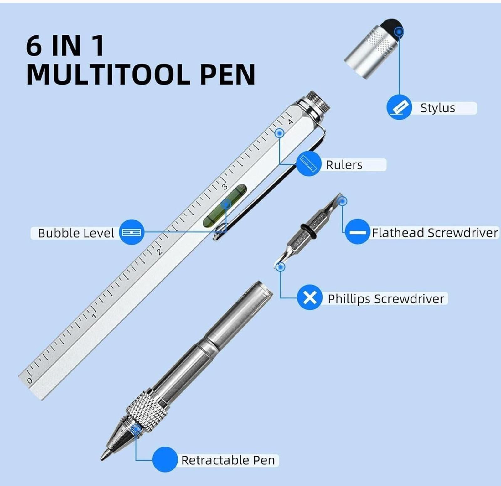 (MSRP $19.99)  6-in-1 Multitool Pen with Stylus, Level, Rulers Screwdrivers