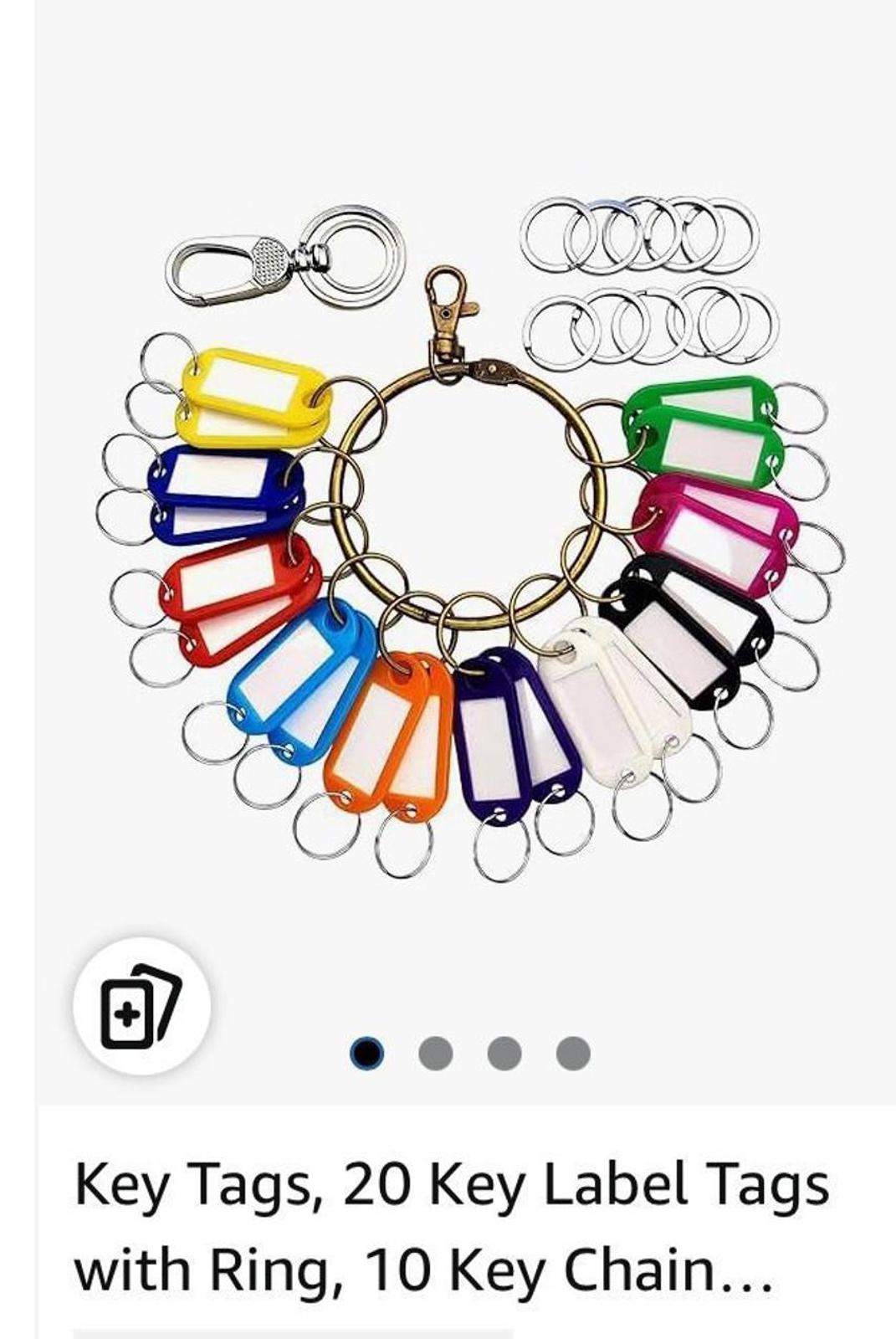 (MSRP 14.99) Key Tags, 20 Key Label Tags with Ring, 10 Key Chain Rings