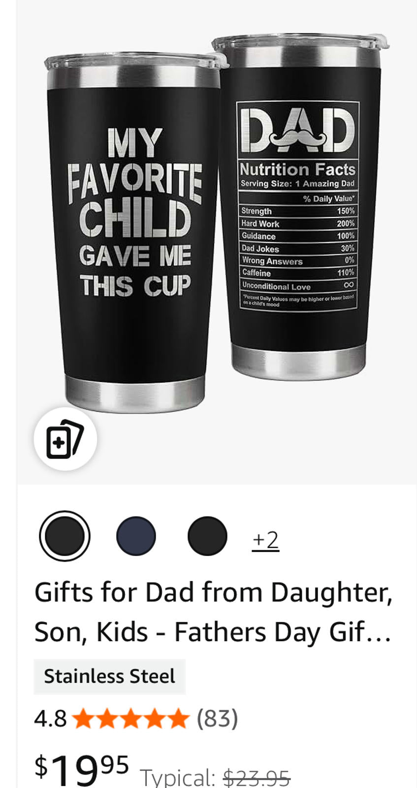 (MSRP $23.99) 20 oz Vacuum Tumbler – Insulated, Leak‑Proof, Dad Gift-Ready