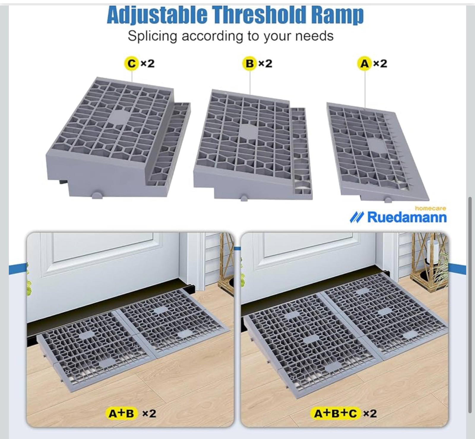 (MSRP $29.99) 1″ Modular Threshold Ramp Kit – 2‑Piece, 3 000 lb