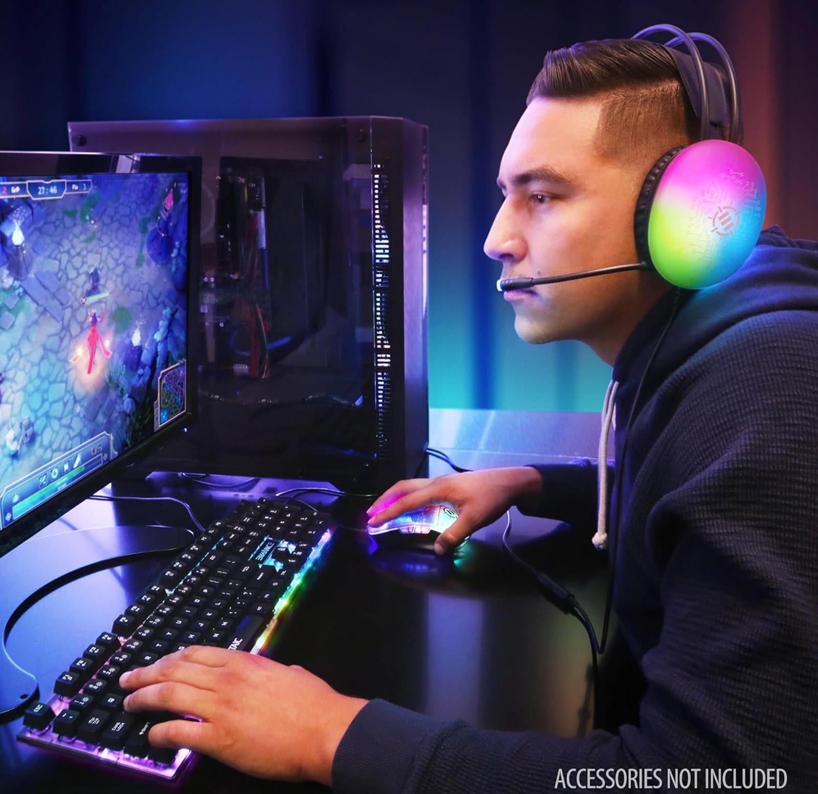 (MSRP $39.99) ENHANCE Voltaic 2 USB Gaming Headset – Stereo, Green Accent