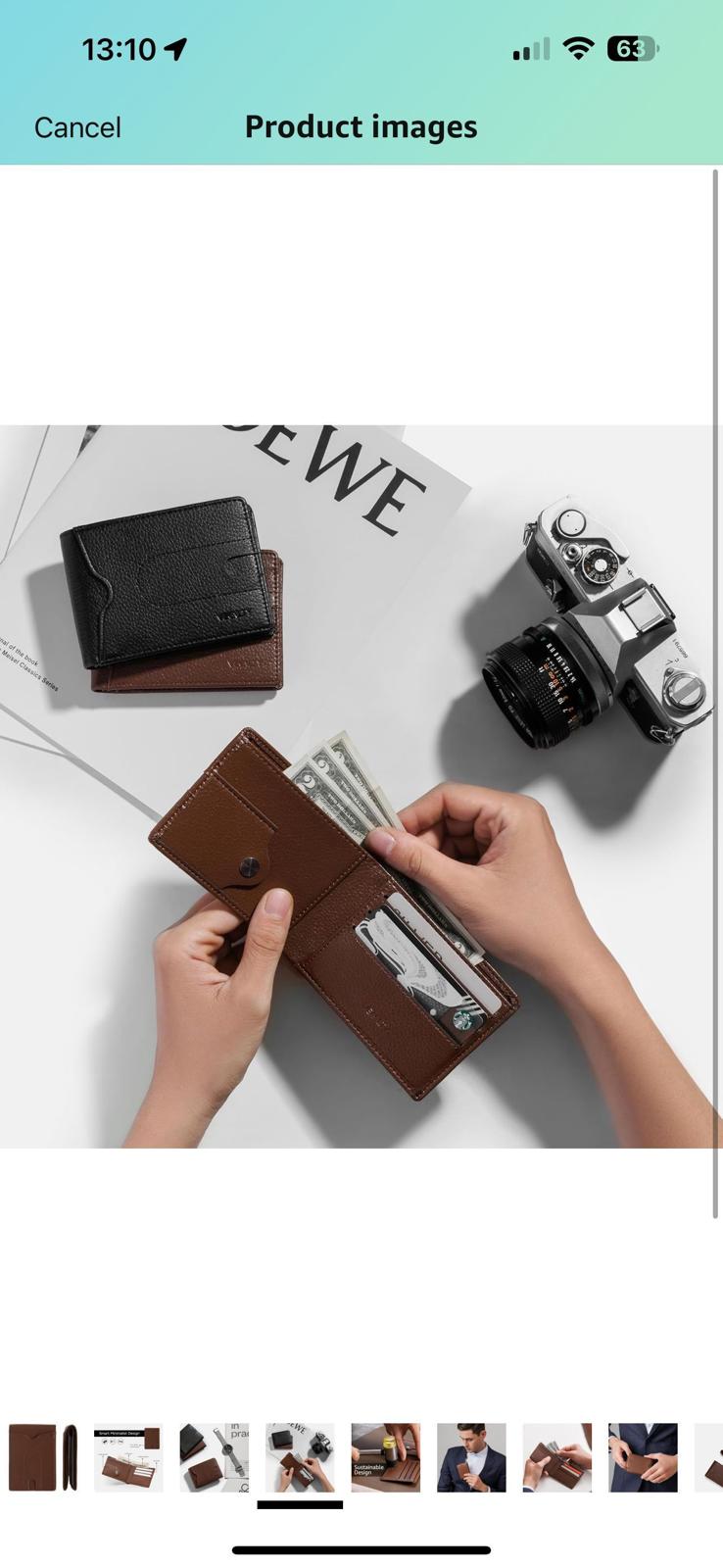 (New) Vegan Leather Brown Wallet Slim Bifold Front Pocket with Airtag Pouch